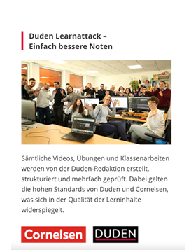 Die Redaktion arbeitet nach den Qualitätstandards von Duden und Cornelsen.