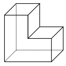 Zu sehen ist eine Stufe, die im Schrägbild mit gestrichelten Linien dargestellt ist. 