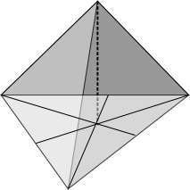 Man sieht ein Tetraeder mit Winkelhalbierenden auf der Grundfläche