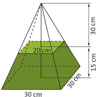 Pyramide, wo ein Teil grün eingefärbt ist und einen Pyramidenstumpf bildet. 