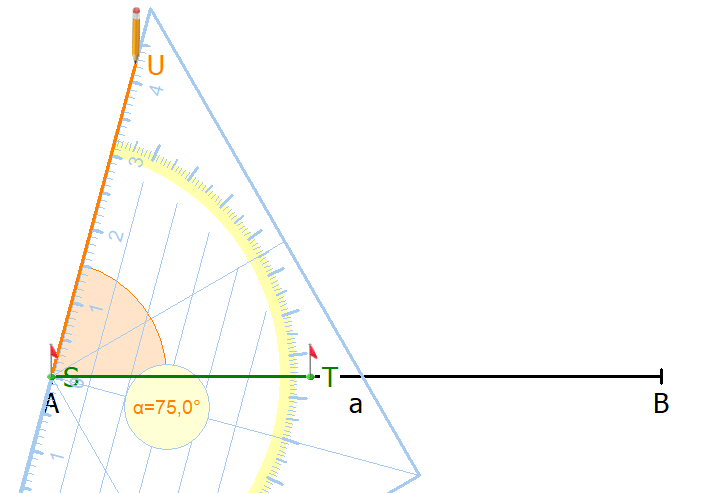 Ein allgemeines Viereck mit Geodreieck konstruieren, Schritt 1.