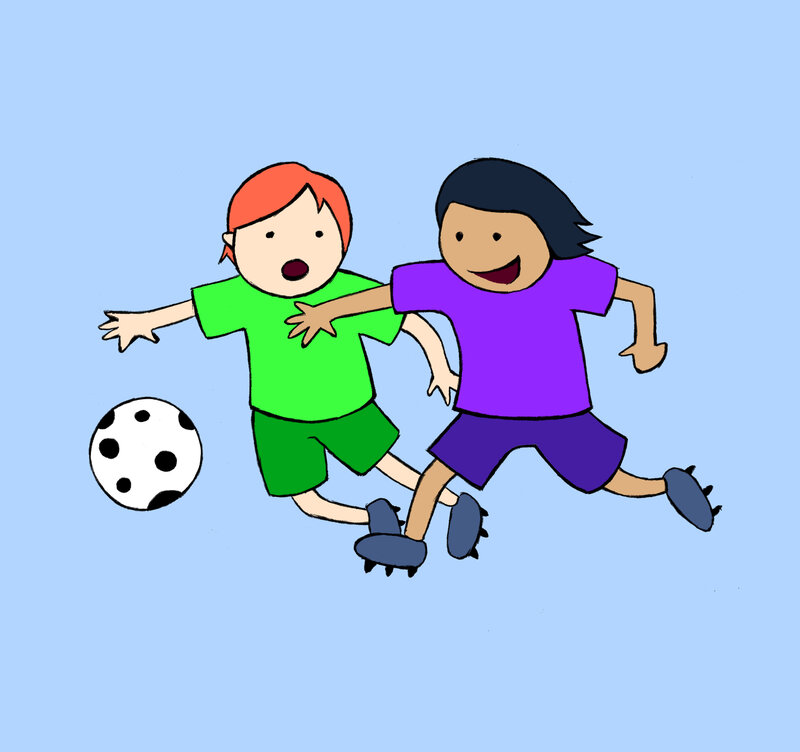 Zwei Jungs stoßen beim Fußballspielen zusammen
