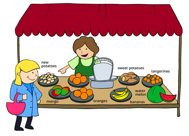 Marktstand mit Obst und Gemüse