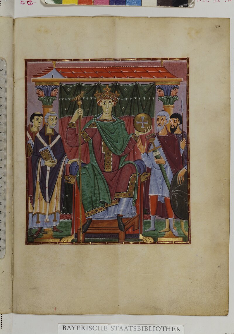 Evangeliar Kaiser Ottos III., Szene: Der thronende Herrscher.