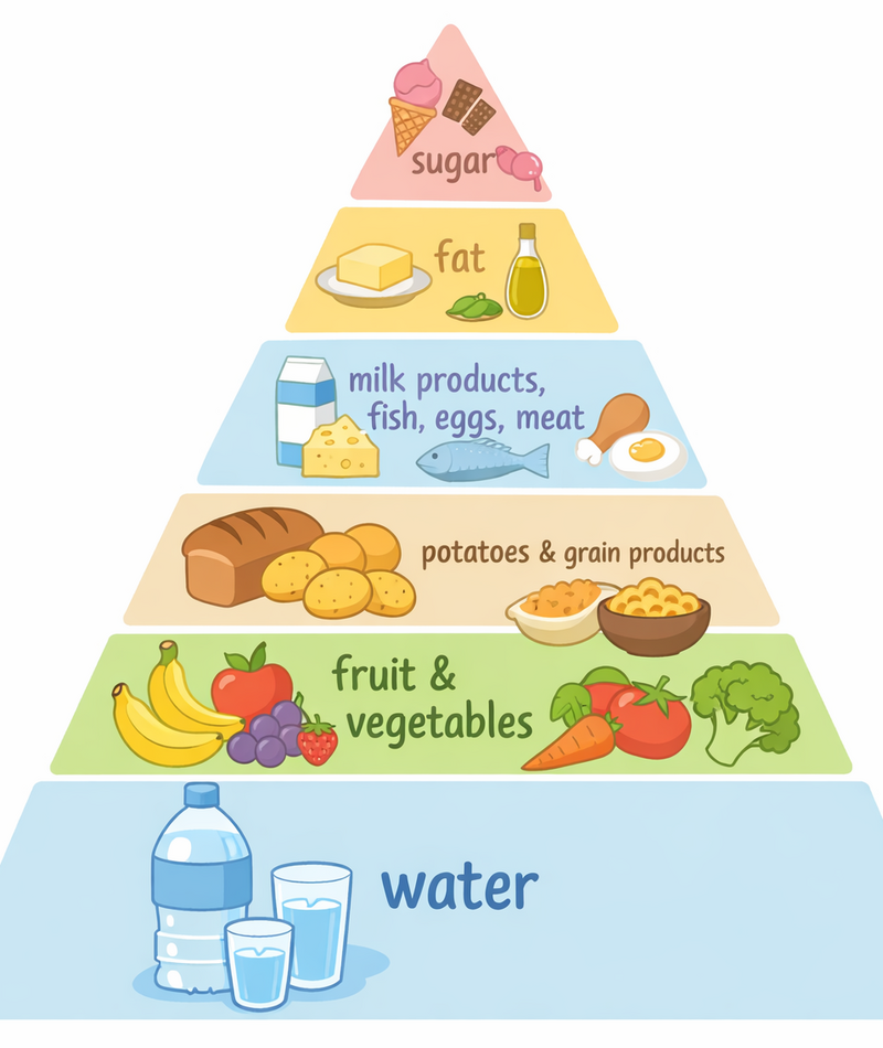 Lebensmittelpyramide beschriftet