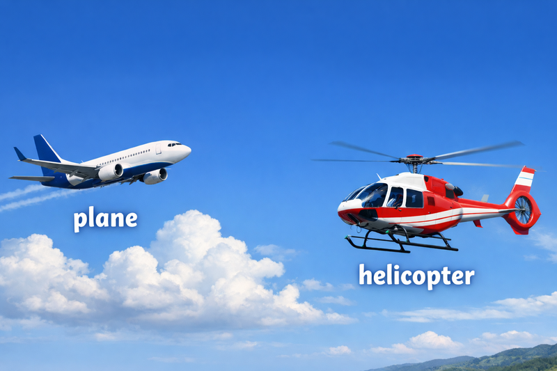 Verkehrsmittel in der Luft: plane, helicopter