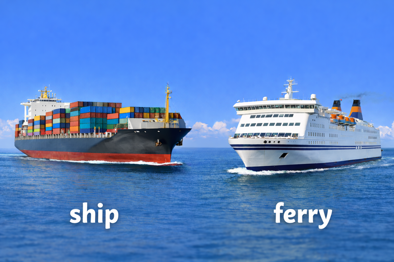Verkehrsmittel auf dem Wasser: ship, ferry