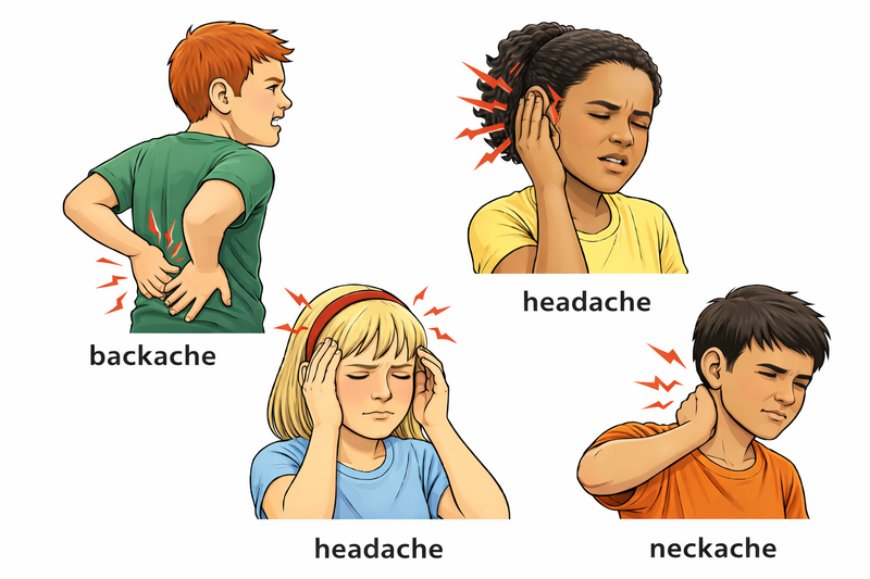 backache, earache, headache, neckache